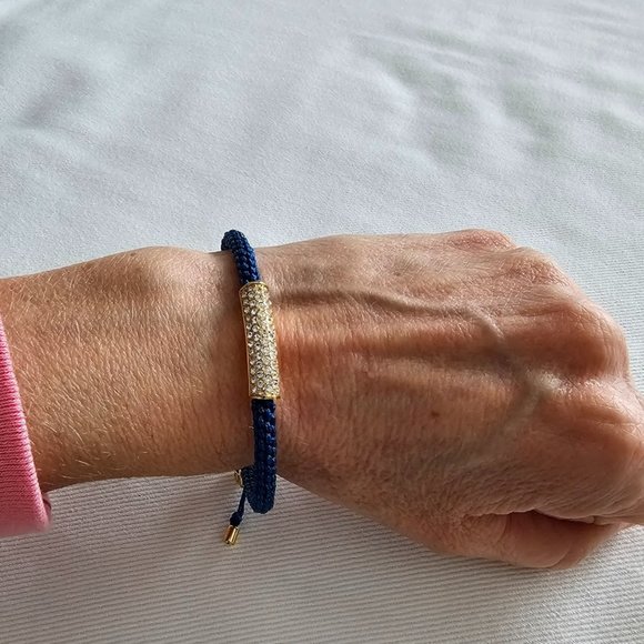 MICHAEL Michael Kors Logo Crystal Bar Slider Blue Rope Bracelet Adjustable NWT - Picture 5 of 5